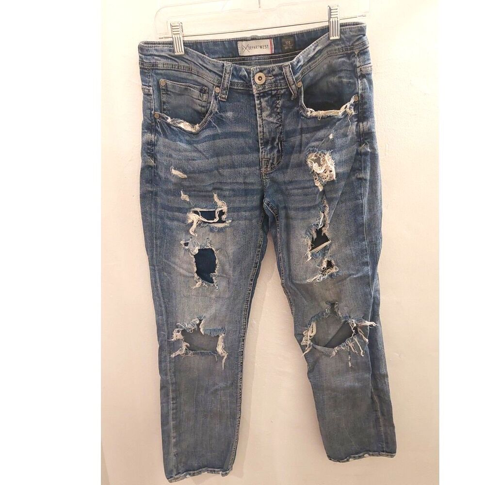 Departwest Distressed Jeans Mens 32S Slim Fit Ripped Denim Medium Streetwear
